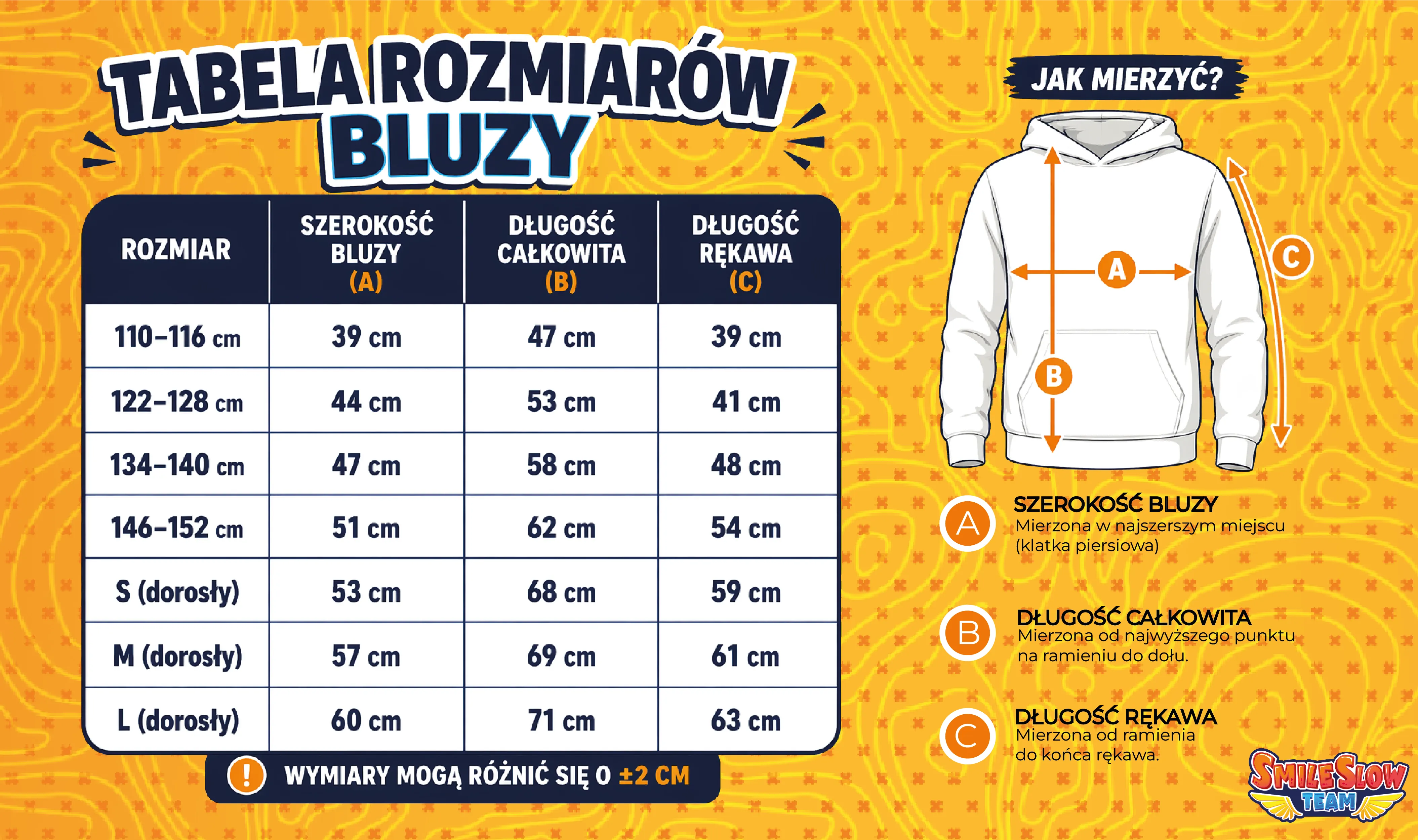Tablea rozmiarów bluzy